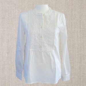 NWOT J.Crew Factory Women’s White Popover Shirt w/Embroidered Lace Bib Size XS